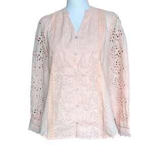 SUNDANCE CATALOG VALERIA Eyelet Embroidered sz S Cotton Blouse Chic Feminine Top